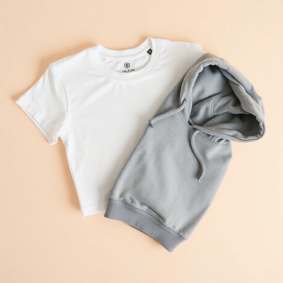Folded t-shirt and hoodie